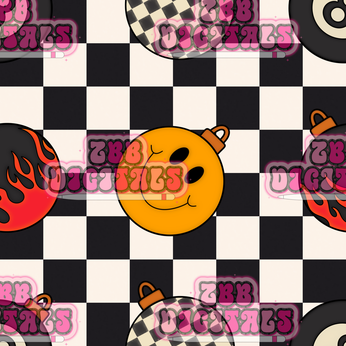 checkered flame ornaments