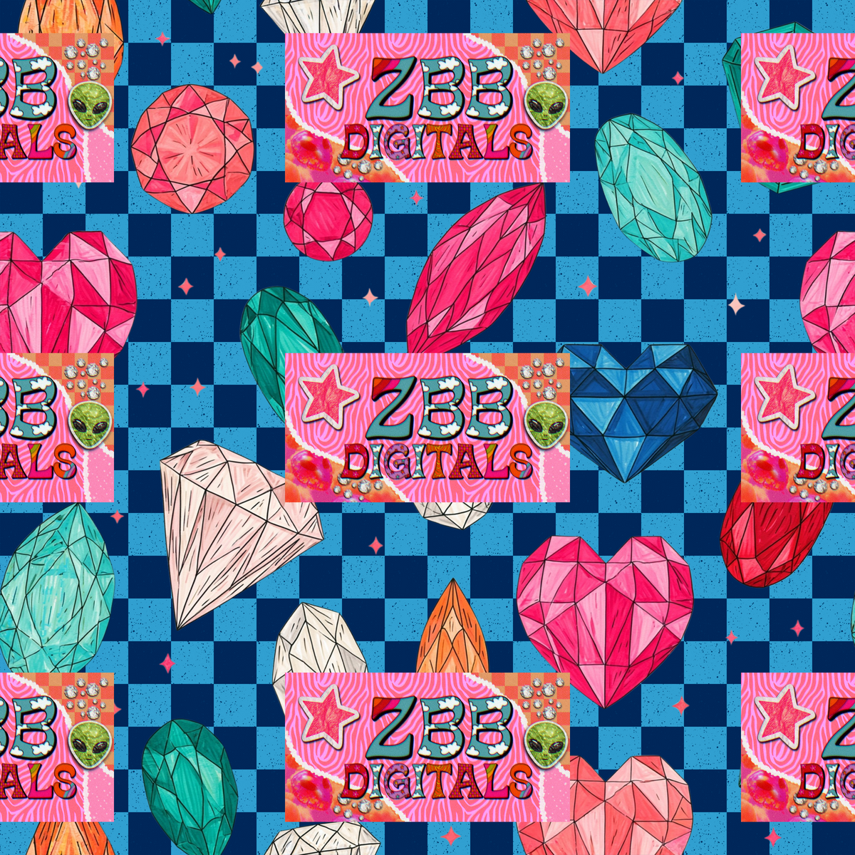 blue checkered gems