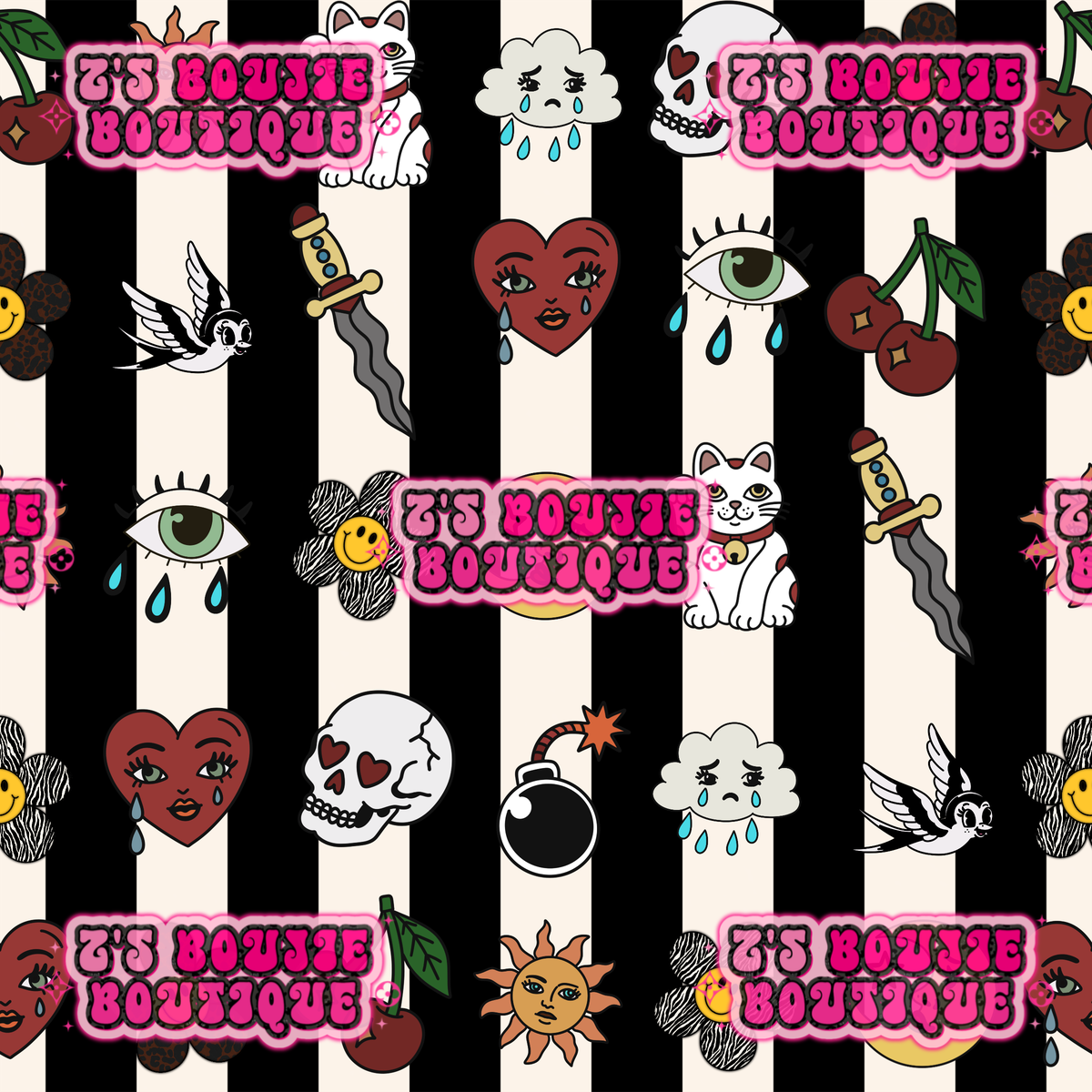 emoji-stripes-black-cream-seamless